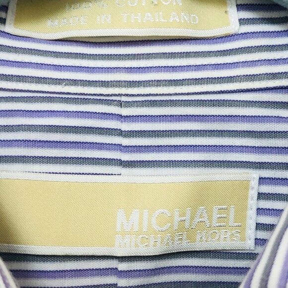 Michael Kors Button Down Plaid Shirt Men's L XL 16 32/33 Purple Gray Flip Cuff - Picture 4 of 4